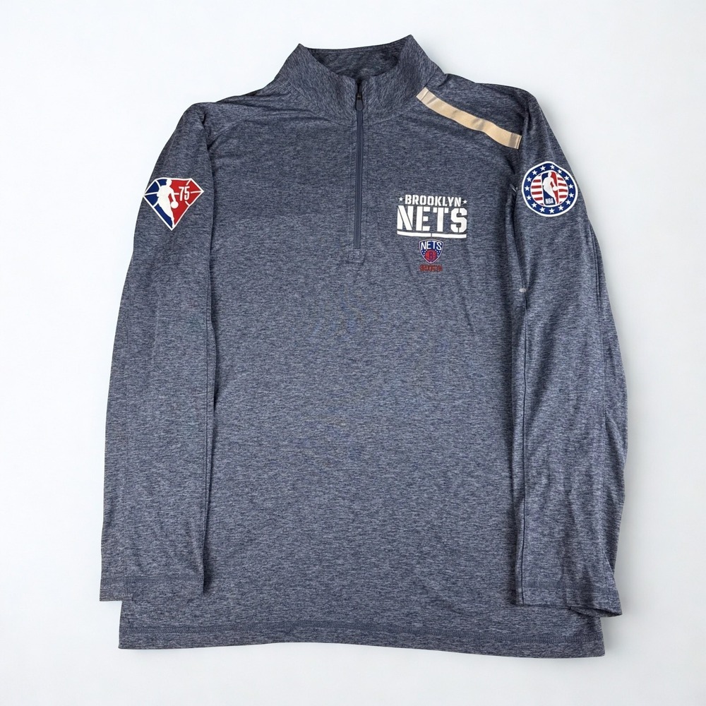 Fanatics Brooklyn Nets 1/4 Zip Pullover Mens L Gray NBA Long Sleeve Athletic Top